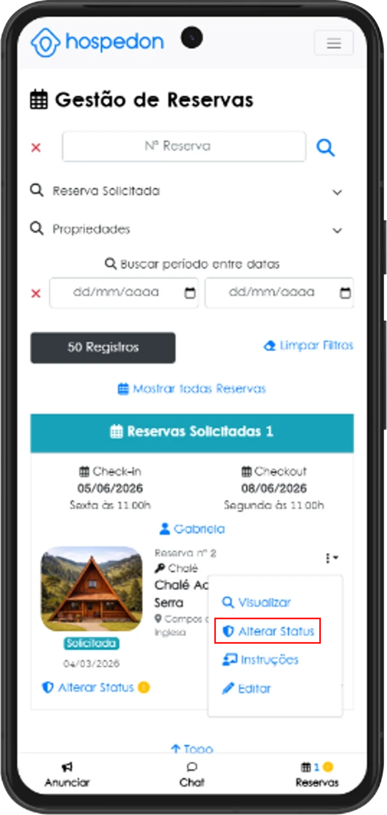 Tutorial Alterar Status da Reserva