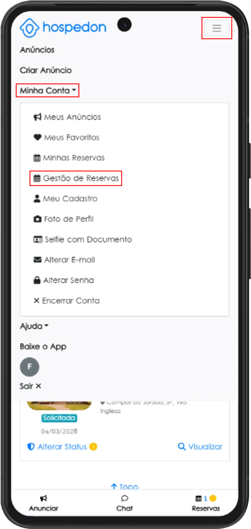 Tutorial Alterar Status da Reserva